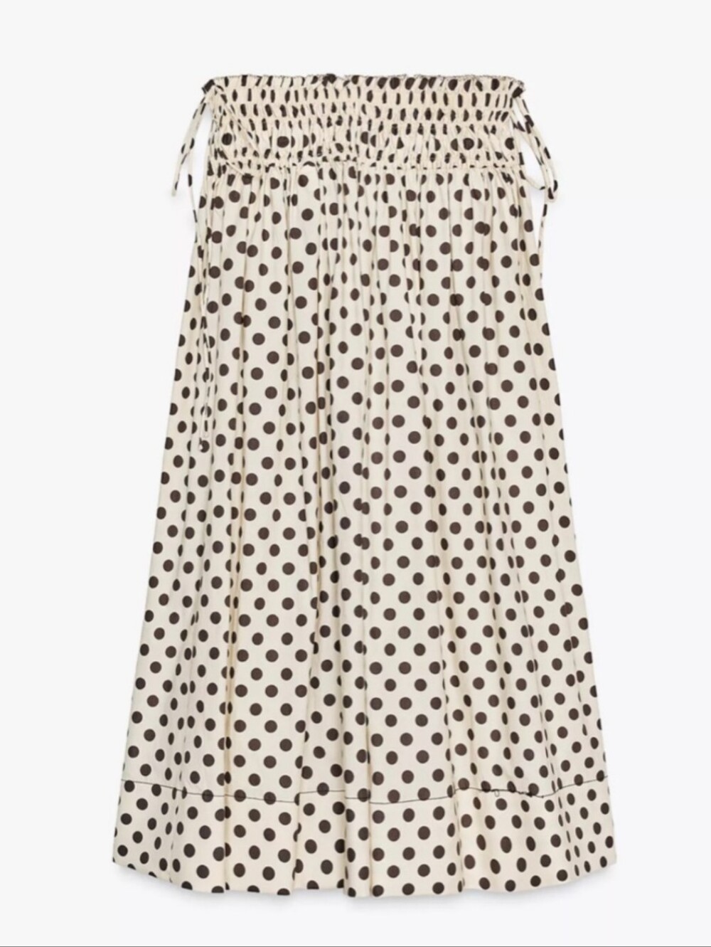 NWT Zara Poplin Cotton Polka Dot Smocked Waist Midi Skirt Size M